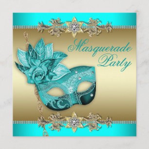 Elegante Türkisblaue Einladung zur Maskenparty