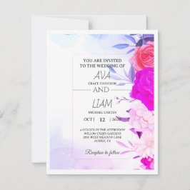 Elegante Türkisblaue Florale Wasserfarben-Hochzeit RSVP Karte