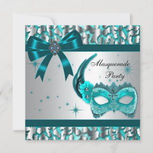 Elegante Türkisblaue Leoparden-Maskenparty Einladung