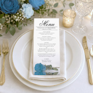 Elegante türkisblaue Rose Reflektionen Hochzeit Menükarte