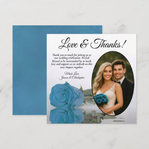 Elegante Türkisblaue Rose und ovaler Foto-Hochzeit Dankeskarte