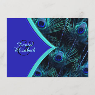 Elegante Türkisblaue und Königlichblaue Pfauen-Hoc Einladung