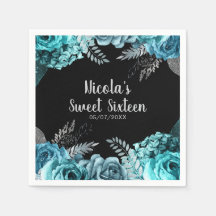 Elegante Türkisblaue und Silber Blumen Sweet Sixte