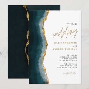 Elegante Türkise Gold Agate Calligraphy Wedding Einladung