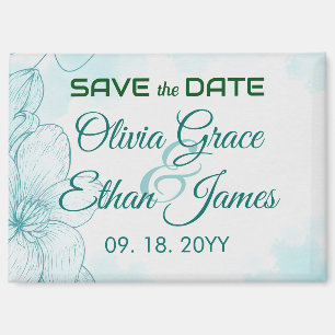 Elegante türkisfarbene Aquarell-Blumen-Hochzeitsei Magnet