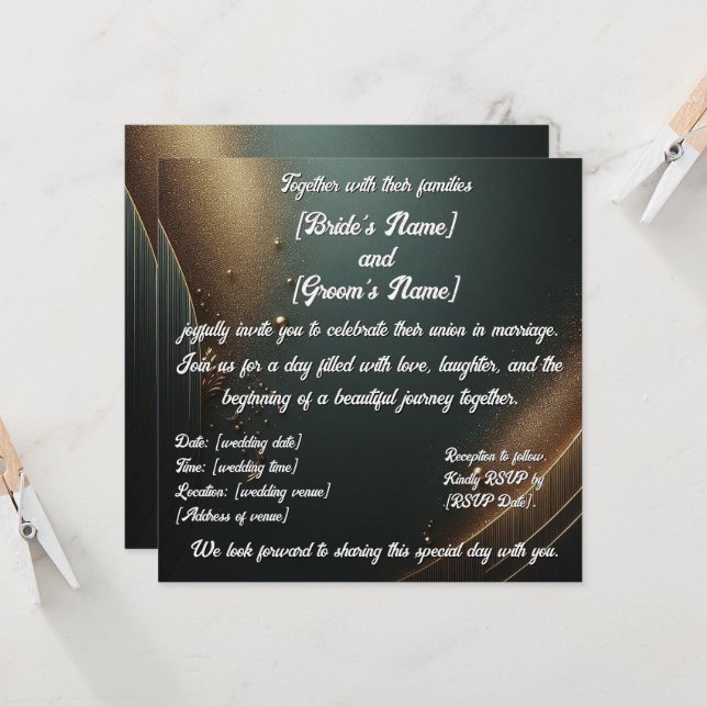 Elegante, türkisfarbene Hochzeit Einladung (Vorderseite/Rückseite Beispiel)