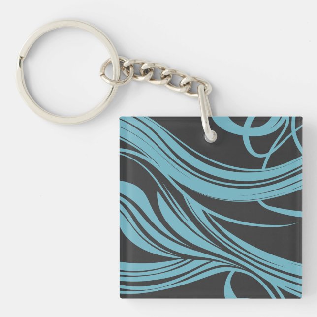 Elegante, türkisfarbene Linien auf schwarz Schlüsselanhänger (Vorderseite)