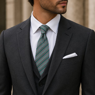 Elegante Türkisgrün & Silber Diagonally Gestreift Krawatte