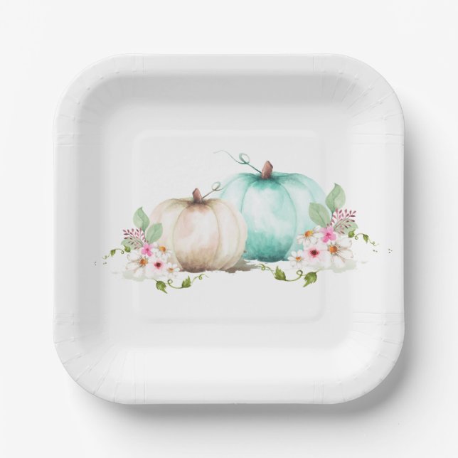 Elegante Turquoise Pumpkin Baby Shower Paper Telle Pappteller (Vorderseite)