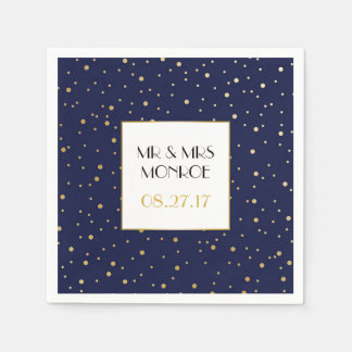 Elegante Twinkle Stars Midnight Blue Sky und Gold Serviette