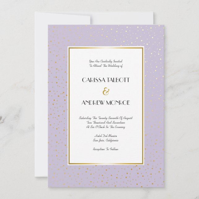 Elegante Twinkle Stars Pastel Lavender Gold Weddin Einladung (Vorderseite)