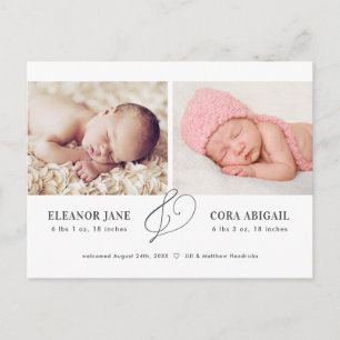 Elegante Twins Birth Announcement Postcard Postkarte