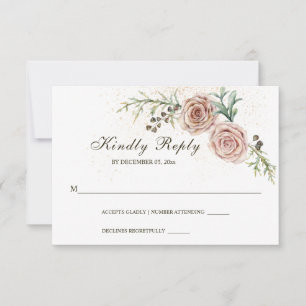 Elegante Two Pink Roses Vintage Hochzeit  RSVP Karte