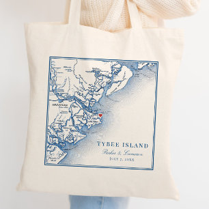 Elegante Tybee Island Georgia Karte Navy Blau Hoch Tragetasche