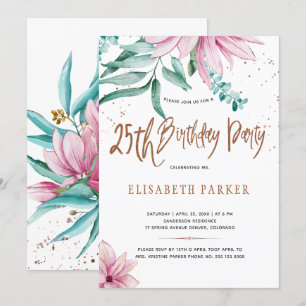 Elegante Typografie 25. Blumengeburtstag Einladung