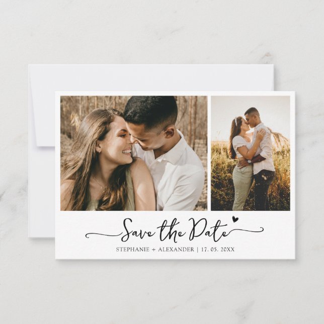 Elegante Typografie 2 Foto Wedding Rettete The Save The Date (Vorderseite)