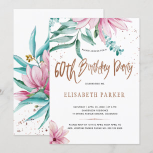 Elegante Typografie 60. florale Geburtstagsfeier Einladung