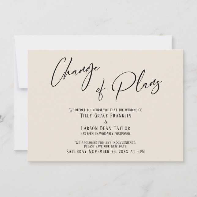 Elegante Typografie Änderung von Plänen Cream Card Einladung (Vorderseite)