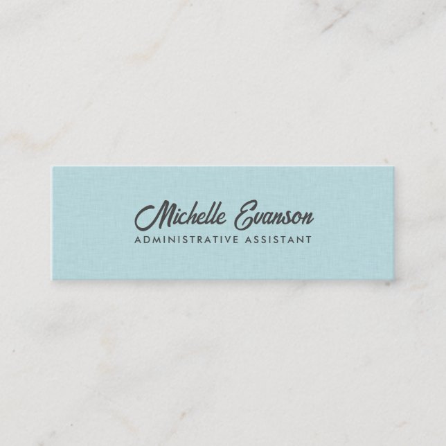 Elegante Typografie Aqua Blue Linen Minimalistisch Mini Visitenkarte (Vorderseite)