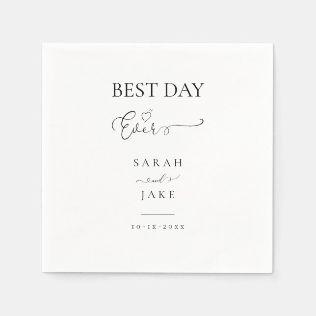 Elegante Typografie: BEST DAY JE Hochzeit Serviette (Vorderseite)