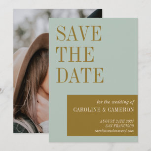 Elegante Typografie Blau Gold Foto Hochzeit Save The Date