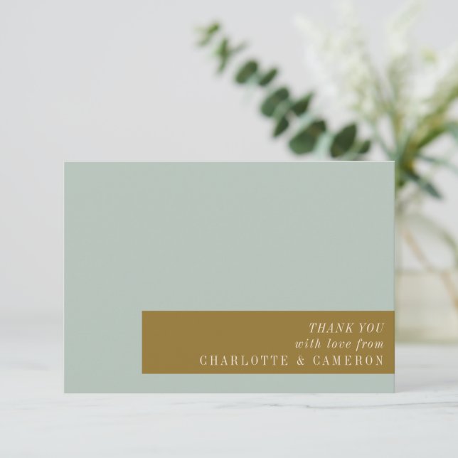 Elegante Typografie Blaue Olive Custom Wedding Dankeskarte (Stehend Vorderseite)