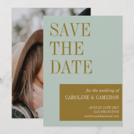 Elegante Typografie Blue Gold Foto Hochzeit Save The Date