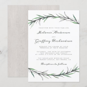 Elegante Typografie Botanische Woodland-Hochzeit Einladung