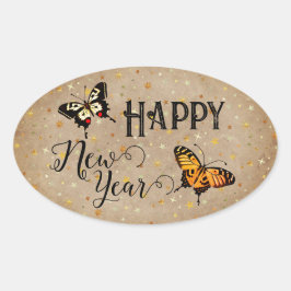 Elegante Typografie Butterfly Stars Rustikales Neu Ovaler Aufkleber