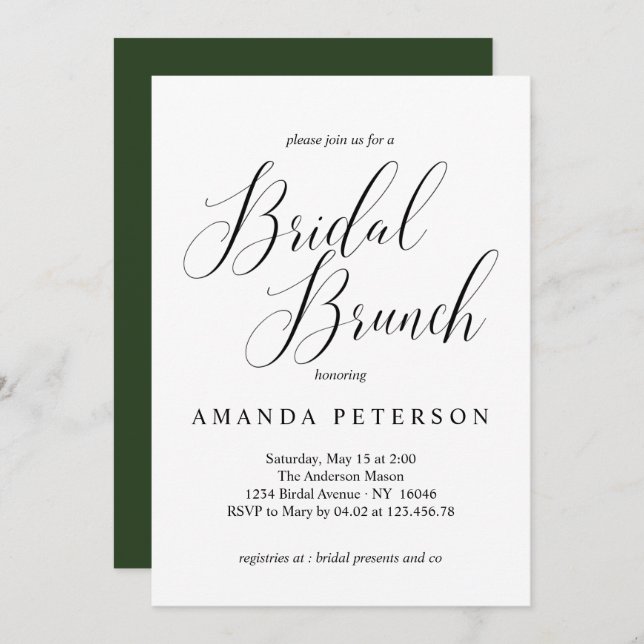 Elegante Typografie Calligrafy Bridal Brunch Einladung (Vorne/Hinten)