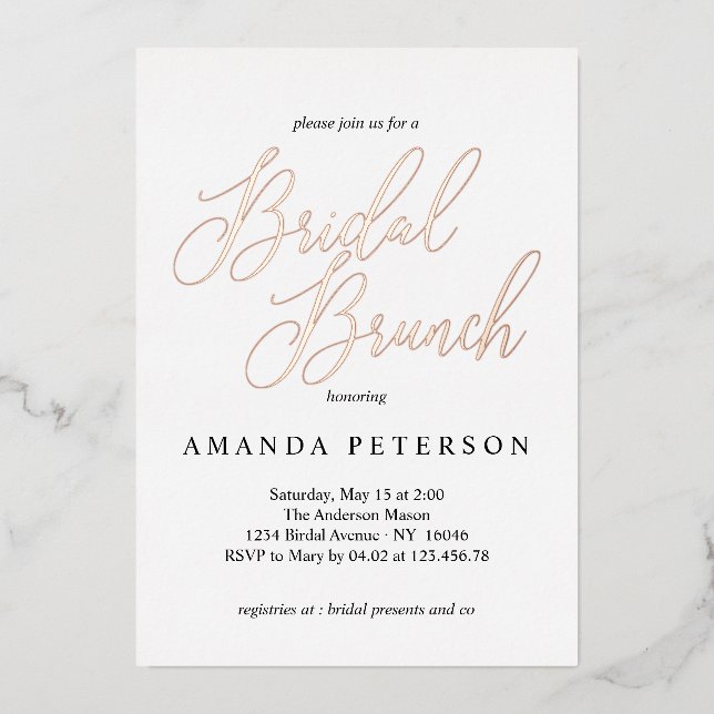 Elegante Typografie Calligrafy Bridal Brunch Folieneinladung (Vorderseite)