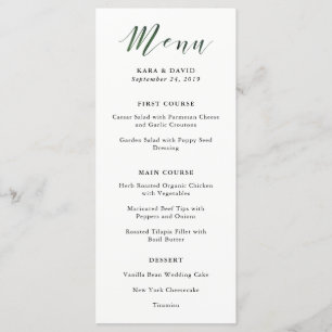 Elegante Typografie Deep Green Wedding Menu Menükarte