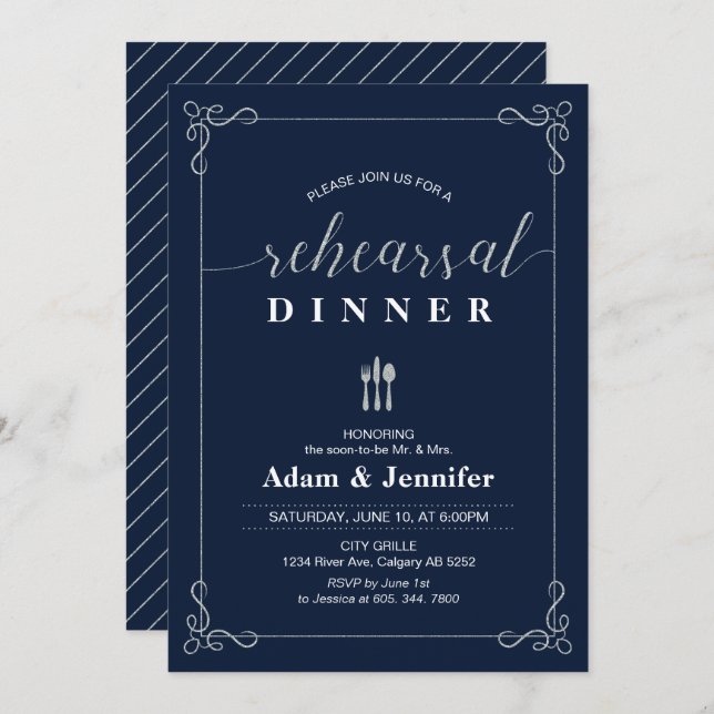 Elegante Typografie-Dinnerkarte für Hochzeiten und Einladung (Vorne/Hinten)