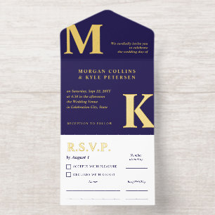 Elegante Typografie durch Navy & Gold Große Initia All-in-One-Einladung