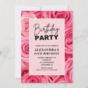 Elegante Typografie Florale rosa Rosen 64. Geburts Einladung