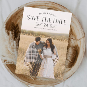 Elegante Typografie Foto Hochzeit Save The Date Magneteinladung