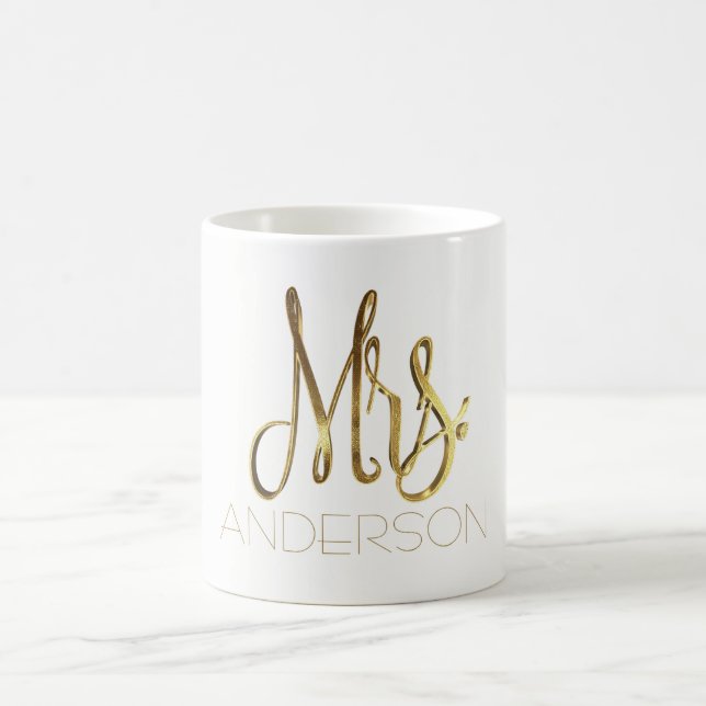 Elegante Typografie Frau-Add Name Handwriting Gold Kaffeetasse (Mittel)