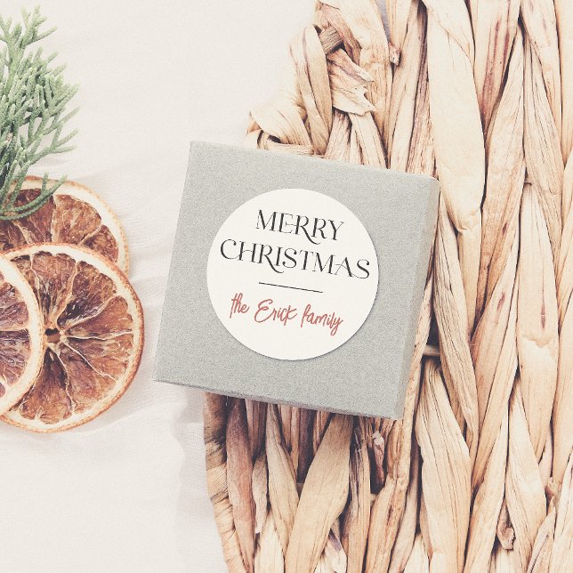 Elegante Typografie Frohe Weihnachten und Familien Runder Aufkleber (Von Creator hochgeladen)