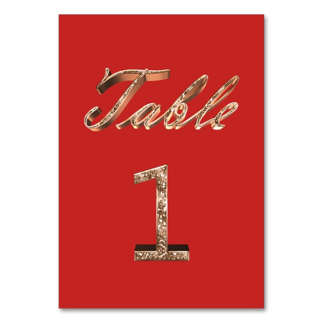 Elegante Typografie Gold Table Card Nummer 1 Tischnummer (Vorderseite)