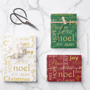 Elegante Typografie Gold Weihnachten Geschenkpapier Set