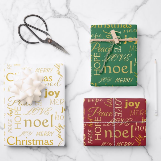 Elegante Typografie Gold Weihnachten Geschenkpapier Set (Vorderseite)