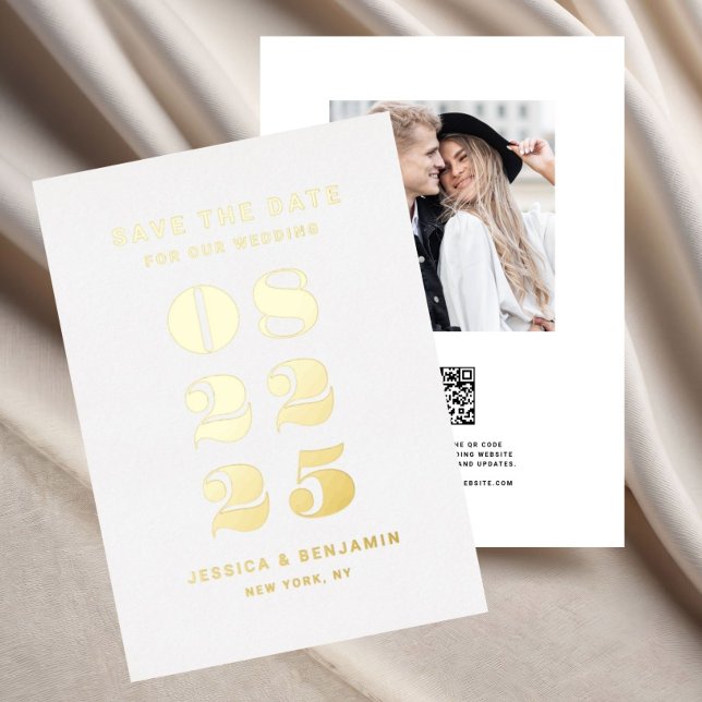 Elegante Typografie Hochzeit rettet das Datum Gold Folieneinladung (Elegant Typography Wedding Save The Date Gold Foil Invitation)