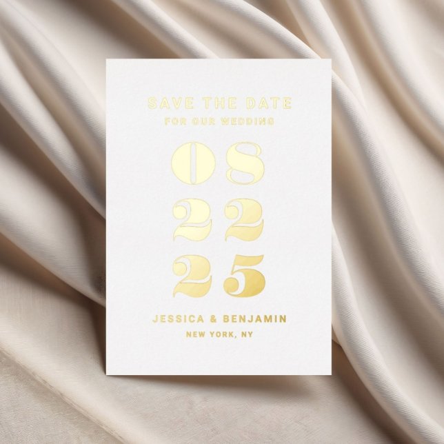 Elegante Typografie Hochzeit rettet das Datum Gold Folieneinladung (Elegant Typography Wedding Save The Date Gold Foil Invitation)