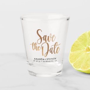 Elegante Typografie-Hochzeit speichert das Datum Schnapsglas