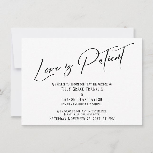 Elegante Typografie-Liebe ist Patient Simple Card Einladung (Vorderseite)