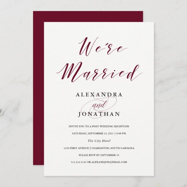 Elegante Typografie | Marsala Post Wedding Zeremon Einladung (Vorne/Hinten)