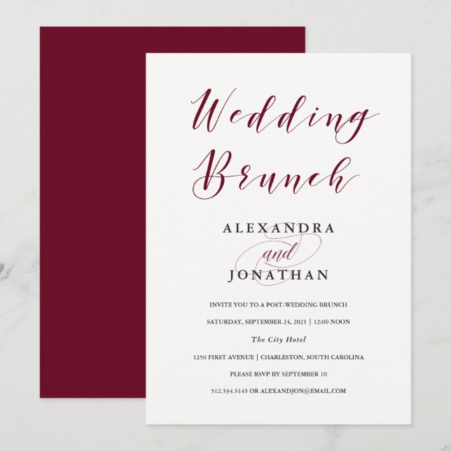 Elegante Typografie | Marsala Wedding Brunch Einladung (Vorne/Hinten)