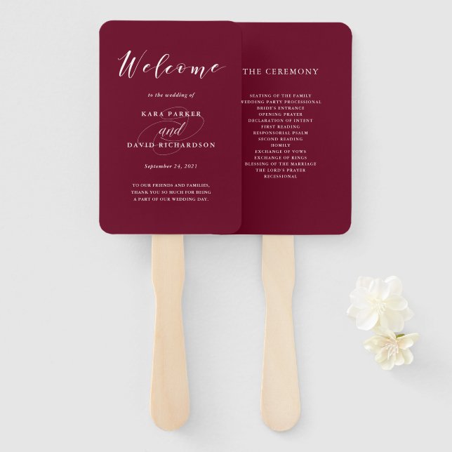 Elegante Typografie | Marsala Wedding Fächer (Vorne und Hinten)