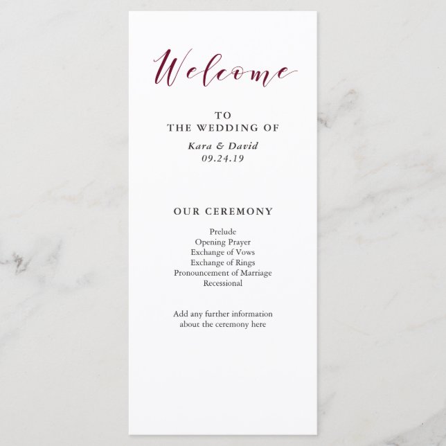 Elegante Typografie | Marsala Wedding Program Programm (Vorderseite)