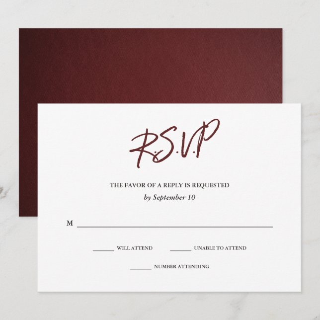 Elegante Typografie | Marsala Wedding RSVP Card Einladung (Vorne/Hinten)
